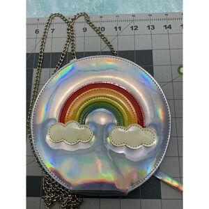 Iridescent Rainbow Round Purse Crossbody Interior Snap Pocket